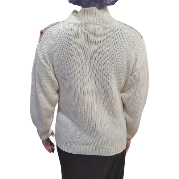 Vintage Country Concepts Pastel Floral Fleur-de-lis Sweater Sz Medium Ramie - Picture 5 of 10